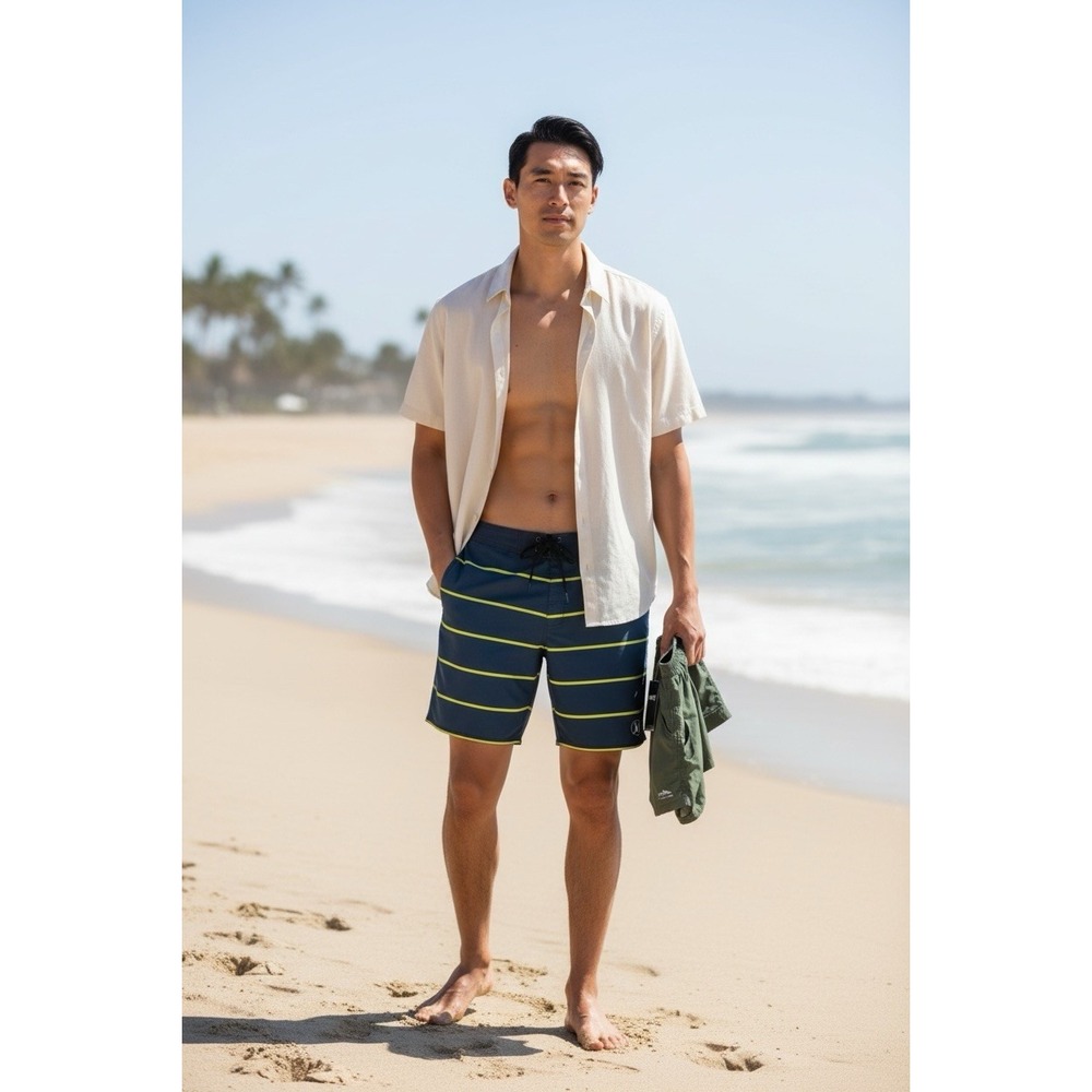 Hurley Men's‎ 36 Halton Beachside Hybrid Boardshorts Teal Stripe New